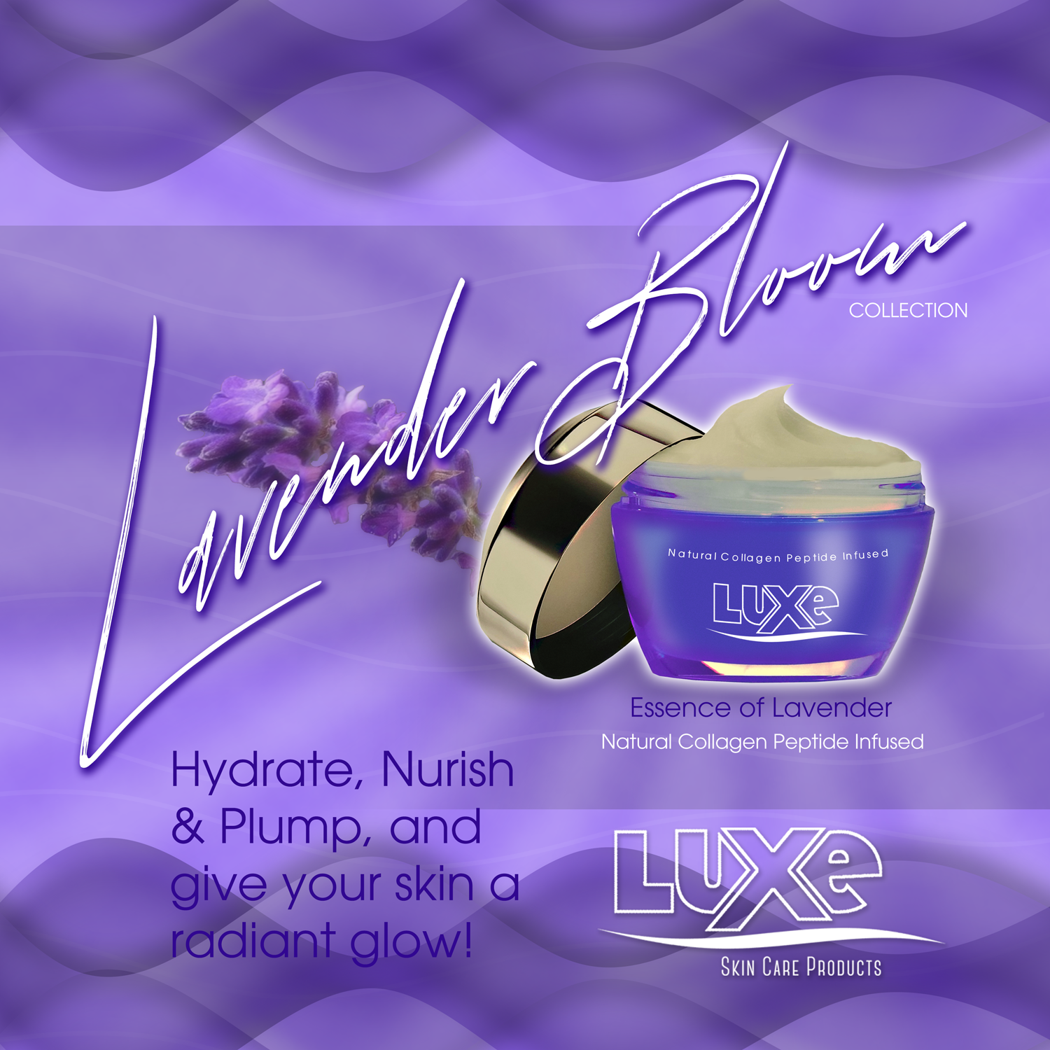 Luxe Skin Care Products – Lavender Bloom Collection Beauty & Skincare advertising design concept by OptGraphics